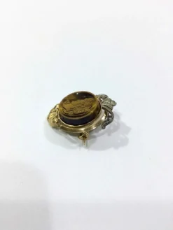 Broche Or et Oeil De Tigre