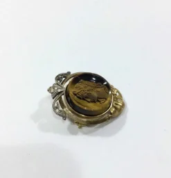 Broche Or et Oeil De Tigre