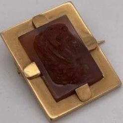 Broche Or Jaune & Agate Camée Femme