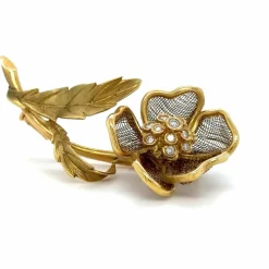 Broche Or Jaune - Forme Fleur - Diamants