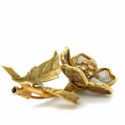Broche Or Jaune - Forme Fleur - Diamants