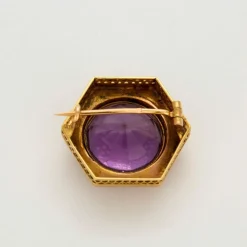 Broche or jaune améthyste 15 carats
