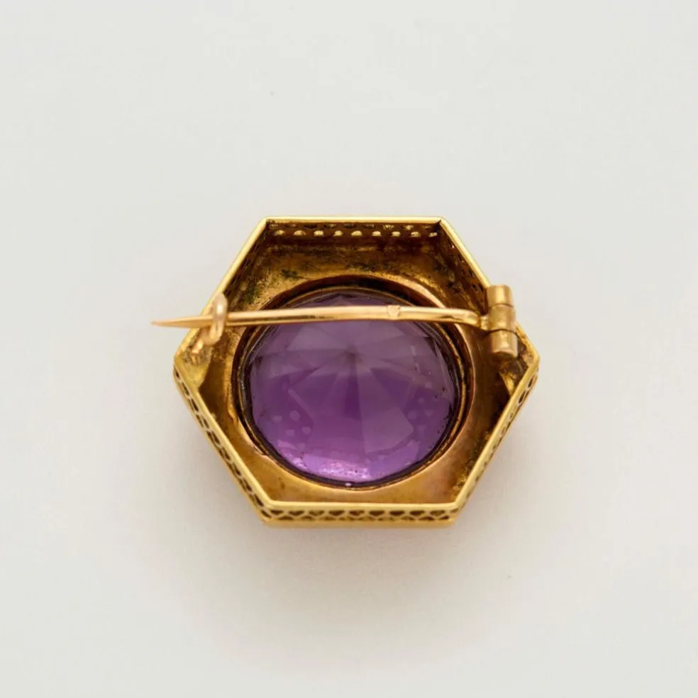 Broche or jaune améthyste 15 carats