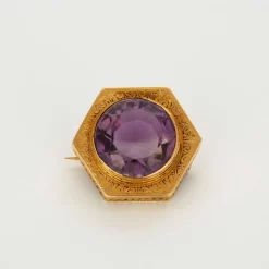 Broche or jaune améthyste 15 carats