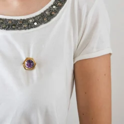 Broche or jaune améthyste 15 carats