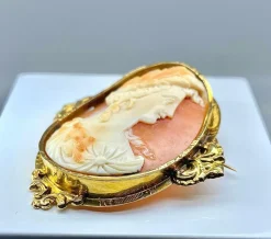 Broche or jaune camée coquille vers 1850
