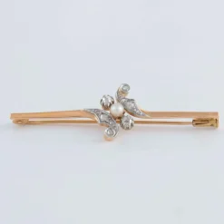 Broche or jaune diamants et perle