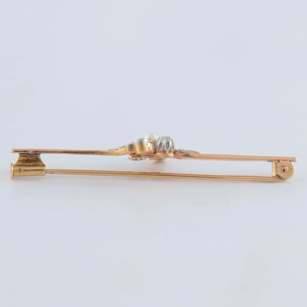 Broche or jaune diamants et perle