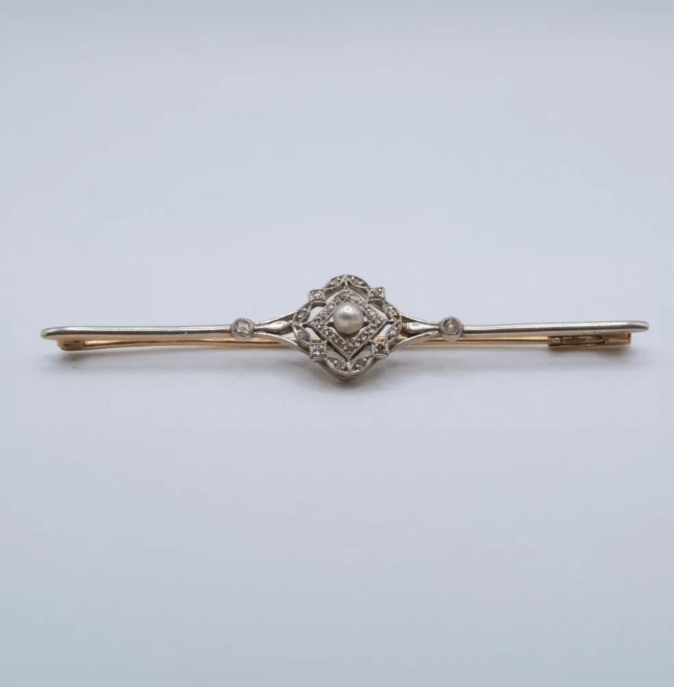 Broche Or Jaune et Blanc Perle & Diamants