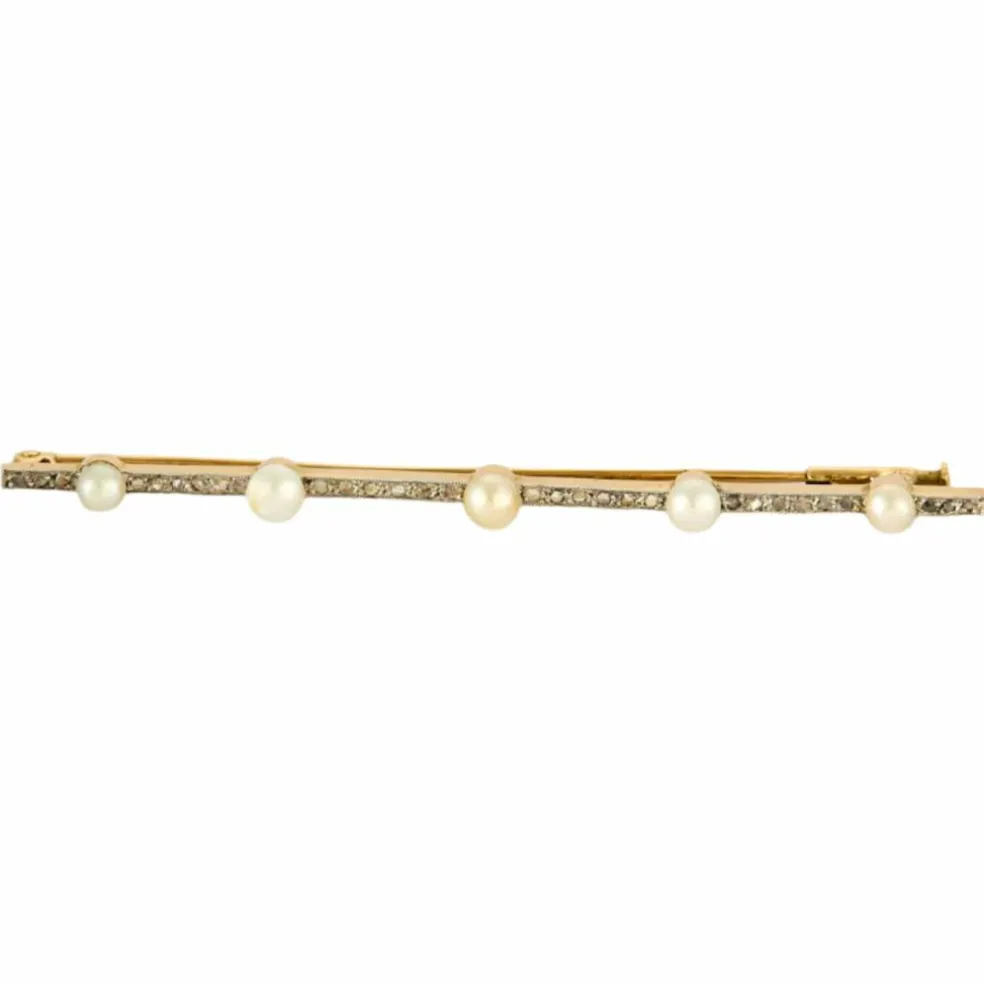 Broche or jaune et perles