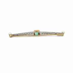 Broche or jaune et platine émeraude perles diamants
