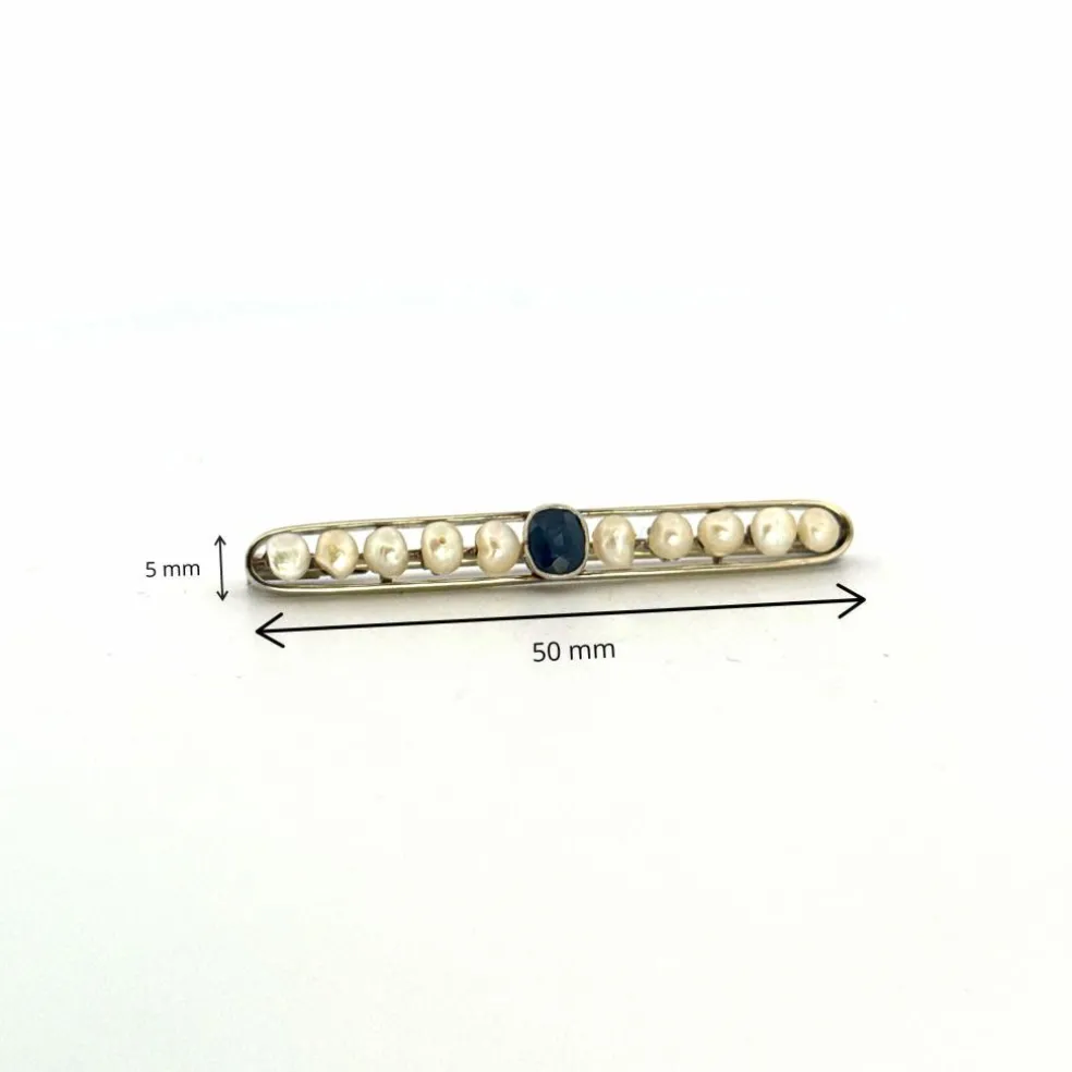 Broche Or Jaune 18k Saphir & Perles