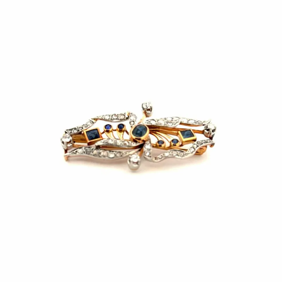 Broche Or Jaune 18k Diamants & Saphirs