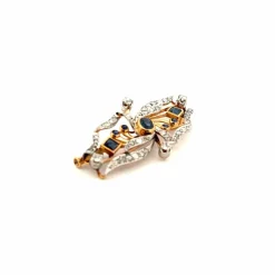 Broche Or Jaune 18k Diamants & Saphirs