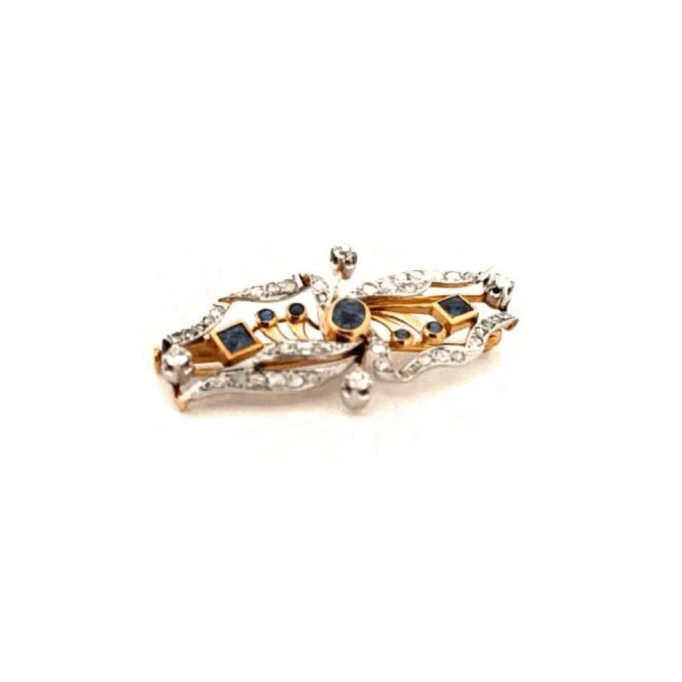 Broche Or Jaune 18k Diamants & Saphirs