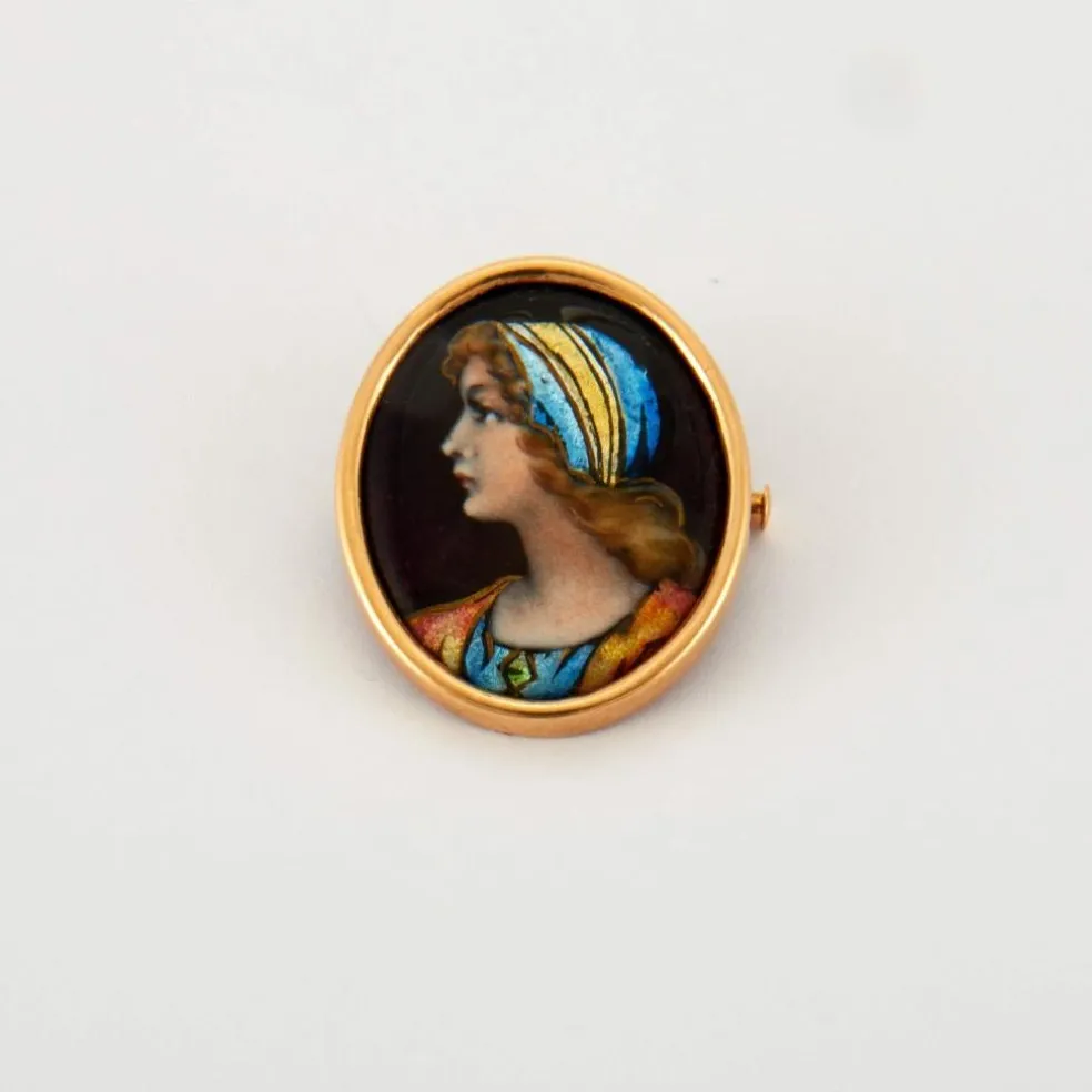 Broche Or Jaune émail de Limoges