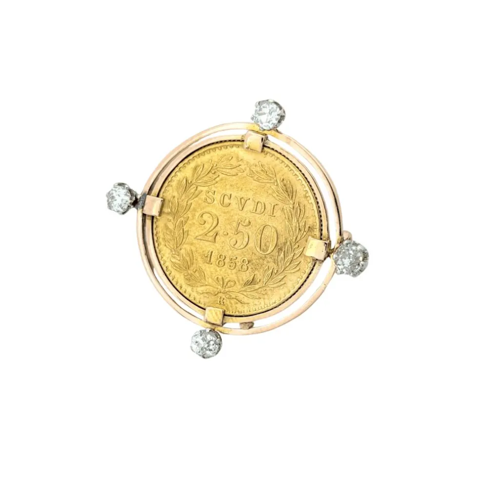Broche or jaune Médaille Pape diamants
