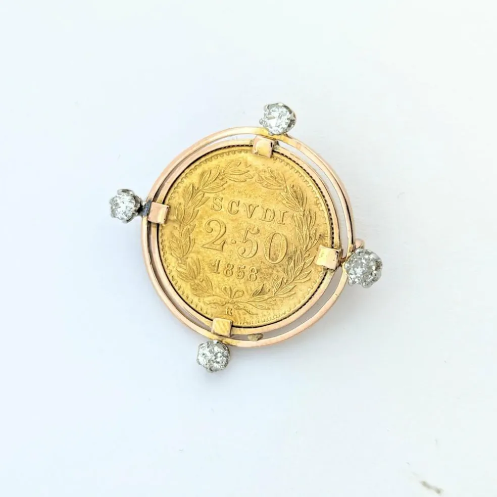 Broche or jaune Médaille Pape diamants