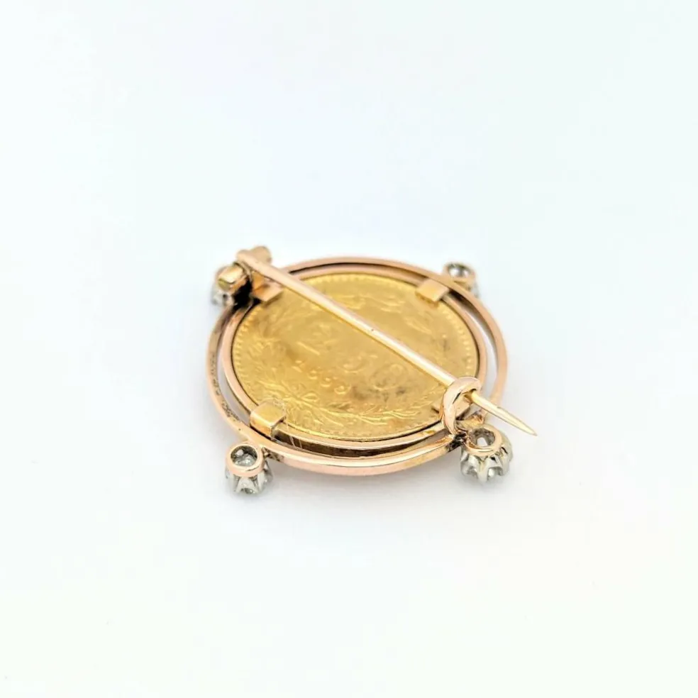 Broche or jaune Médaille Pape diamants