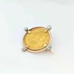 Broche or jaune Médaille Pape diamants