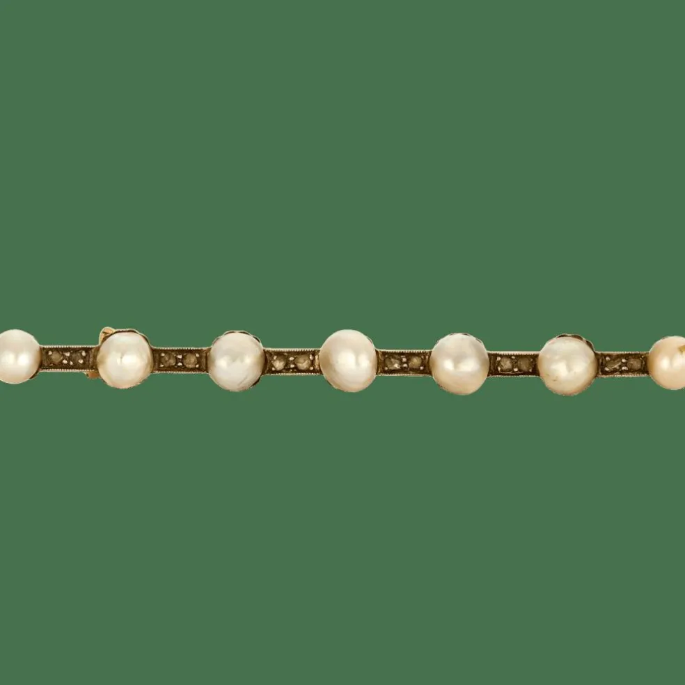 Broche or jaune perles et diamants