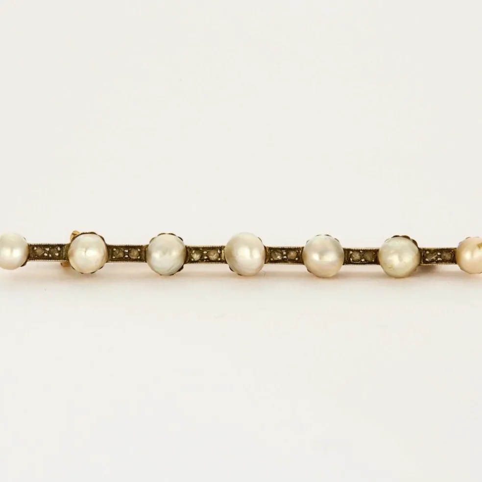 Broche or jaune perles et diamants