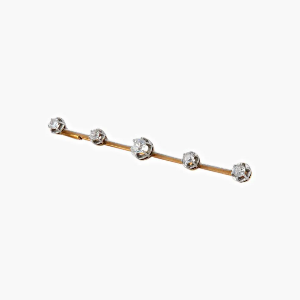 Broche, or jaune, platine et 5 diamants