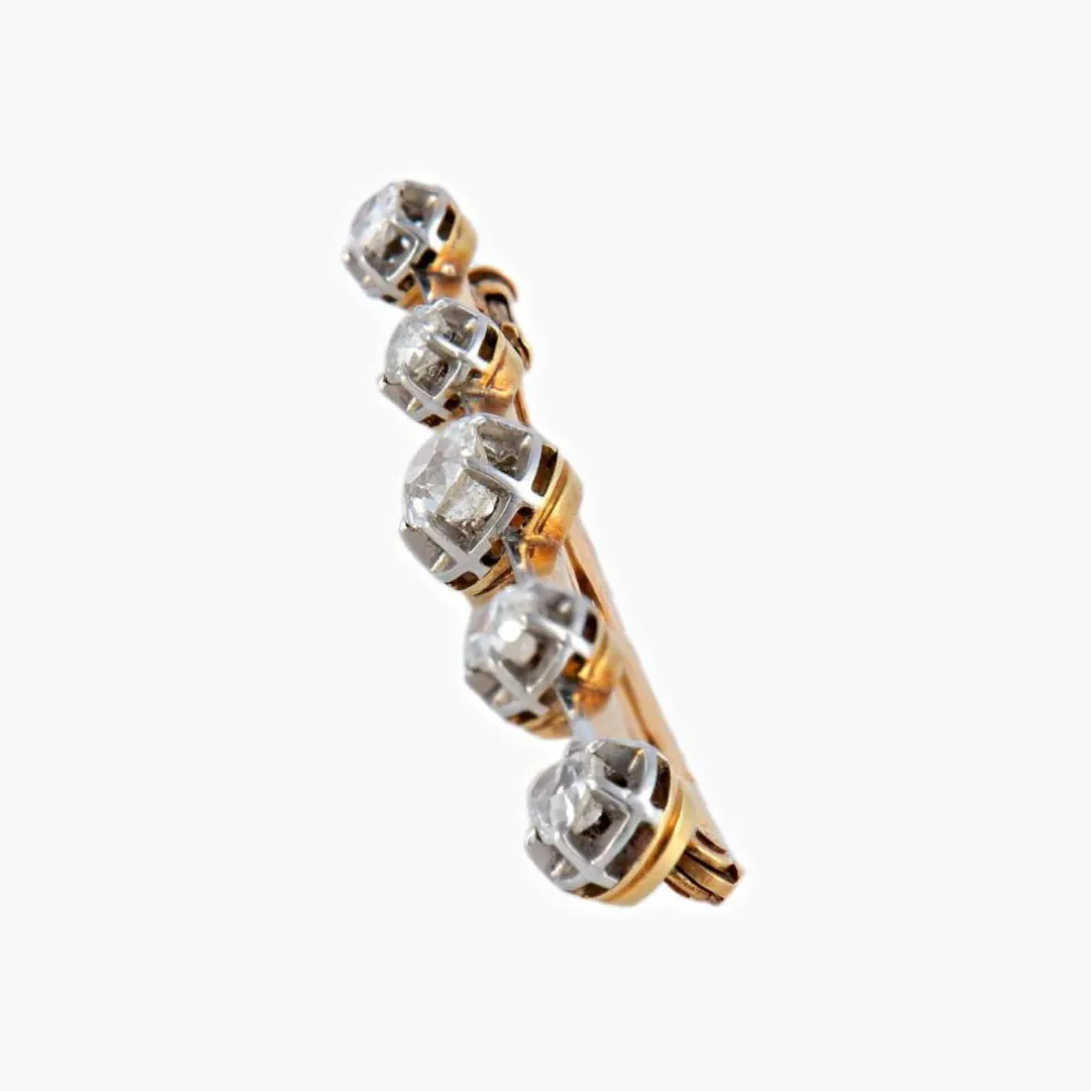 Broche, or jaune, platine et 5 diamants