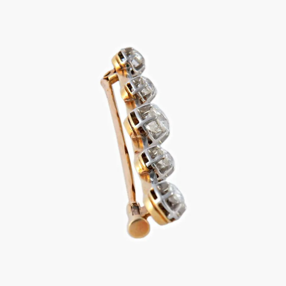 Broche, or jaune, platine et 5 diamants