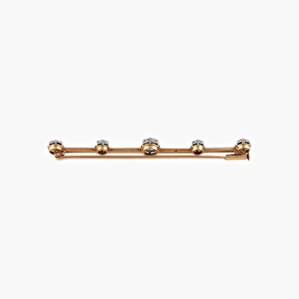 Broche, or jaune, platine et 5 diamants