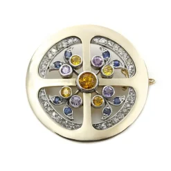 Broche or jaune, saphirs & diamants