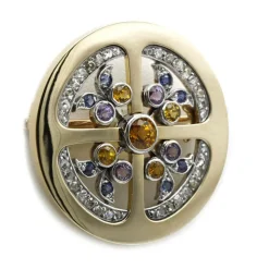 Broche or jaune, saphirs & diamants