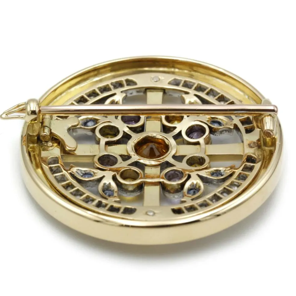 Broche or jaune, saphirs & diamants