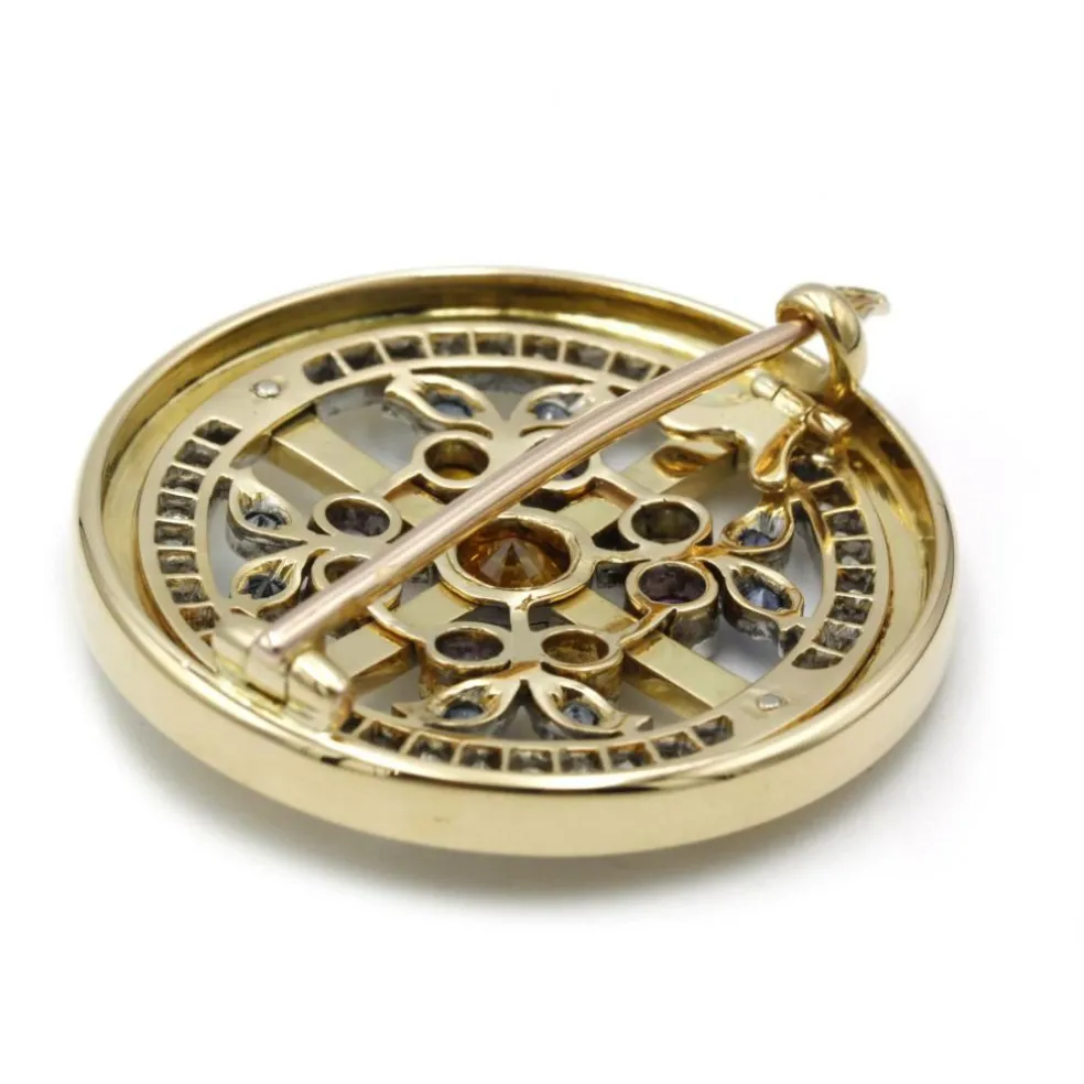 Broche or jaune, saphirs & diamants