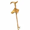 Broche or jaune tête de cheval et fouet