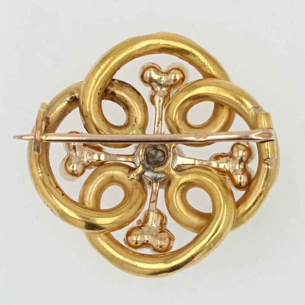 Broche or perles fines et diamants