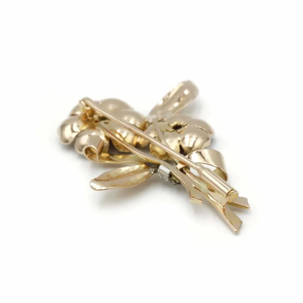 Broche or, platine, diamants, rubis