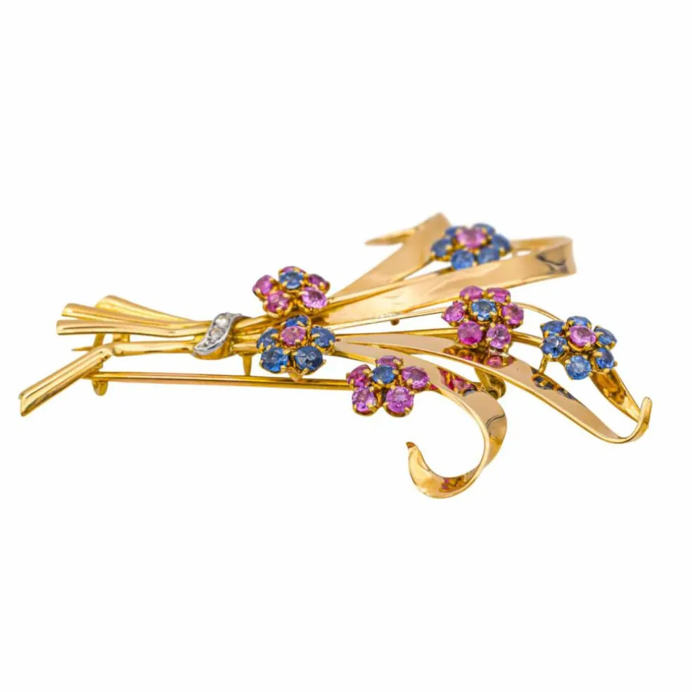 Broche Or rose Rubis, Saphir, Diamant