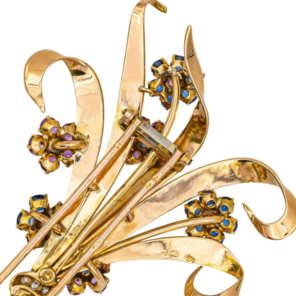 Broche Or rose Rubis, Saphir, Diamant