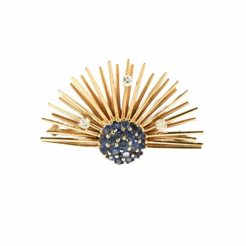 Broche or rose, saphir et diamants