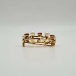 Broche or rose, saphir rose, perles de culture