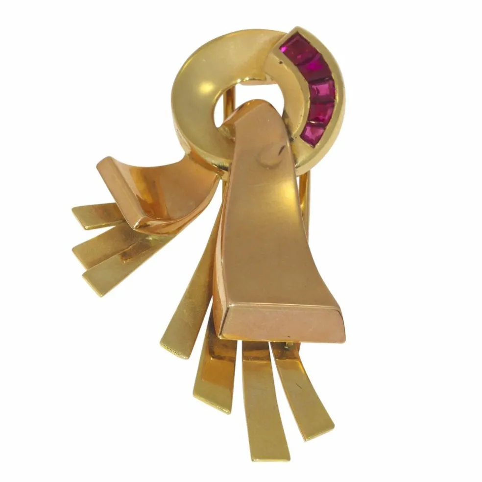 Broche or, rubis