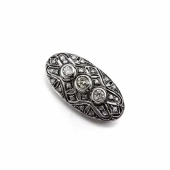 broche ou pendentif ovale en argent et diamant avec dos en or