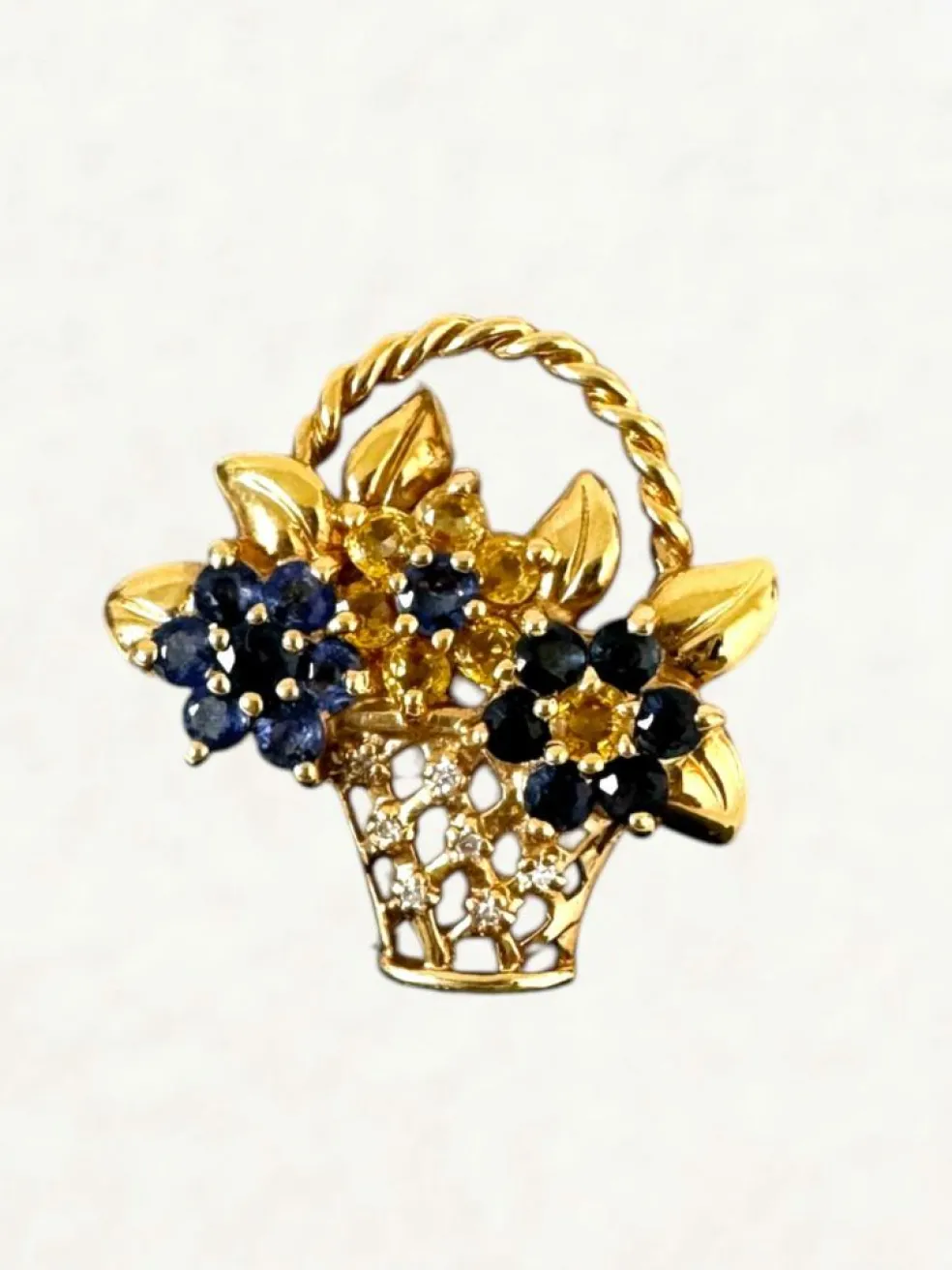 Broche Panier Fleuri diamants saphirs