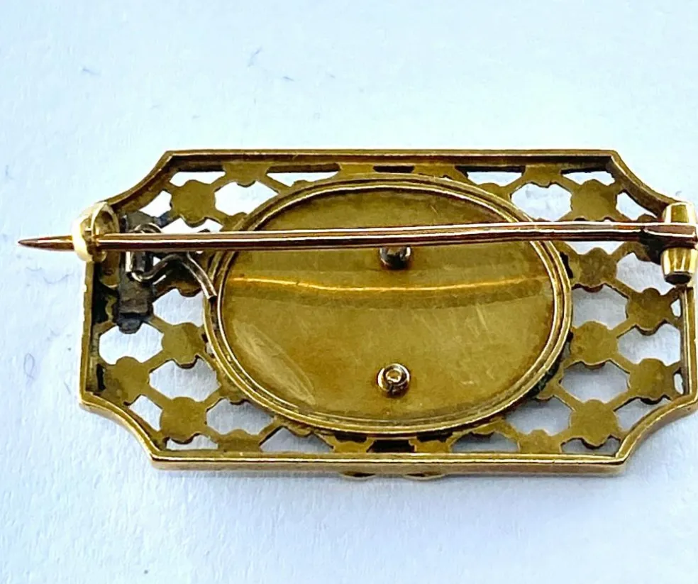 Broche panier fleuri émail bleu et blanc