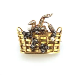 Broche Panier 19ème siècle diamants perles