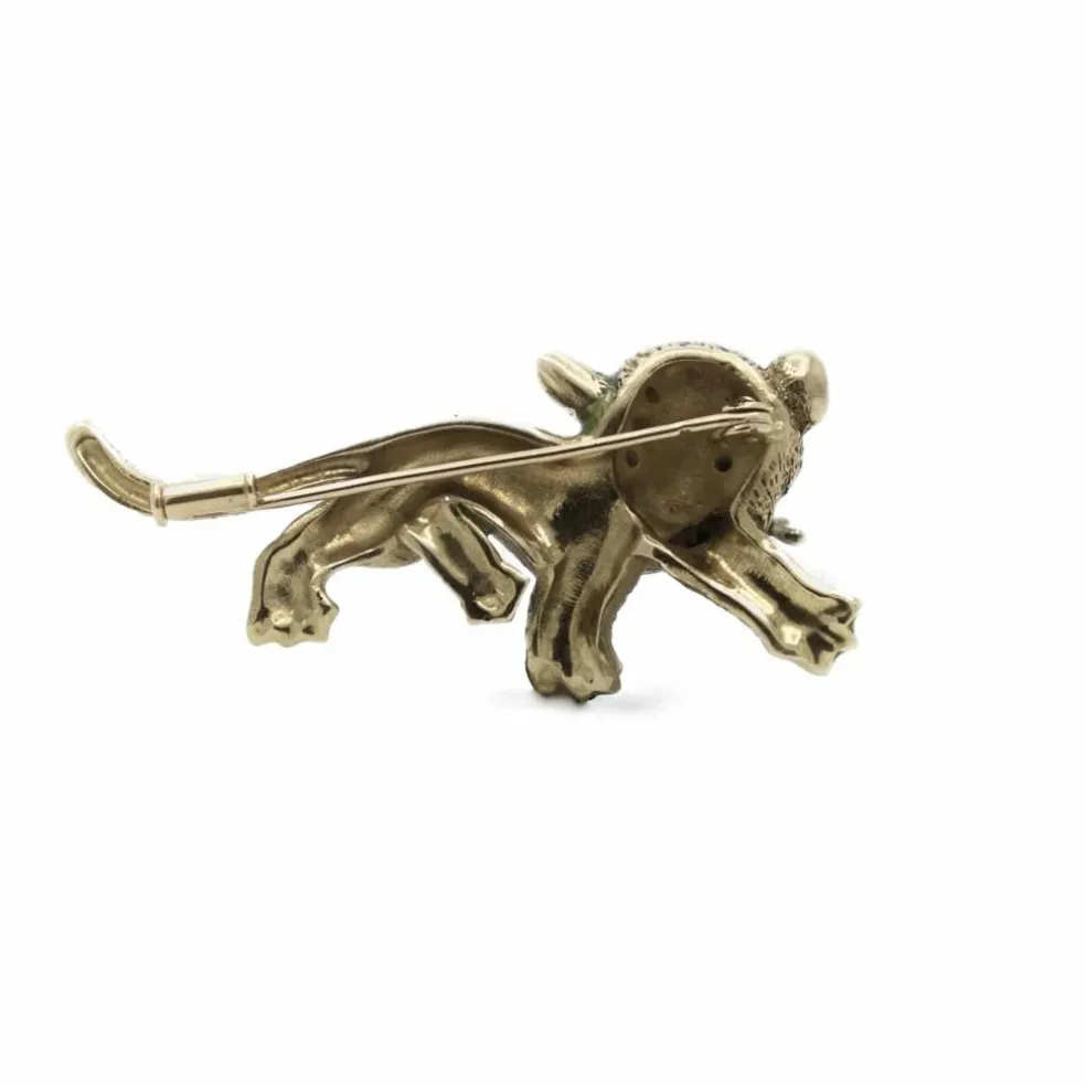 Broche panthère Or jaune Email Rubis Diamants