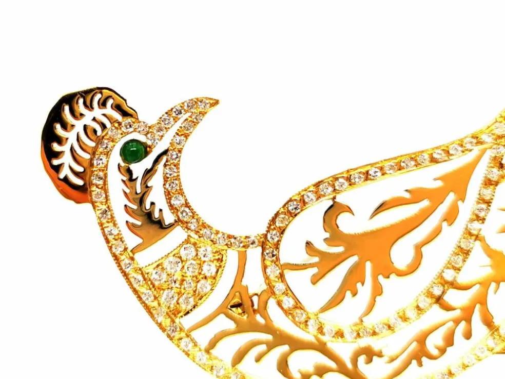Broche Paon Or jaune Diamant