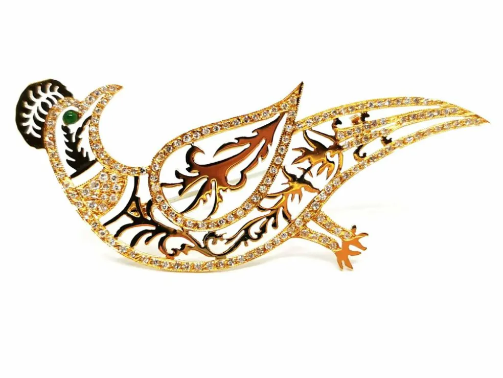 Broche Paon Or jaune Diamant