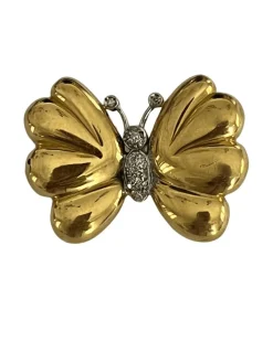 Broche Papillon or jaune et blanc diamants